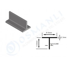 Alüminyum T profil 15mm X 15mm X 2mm